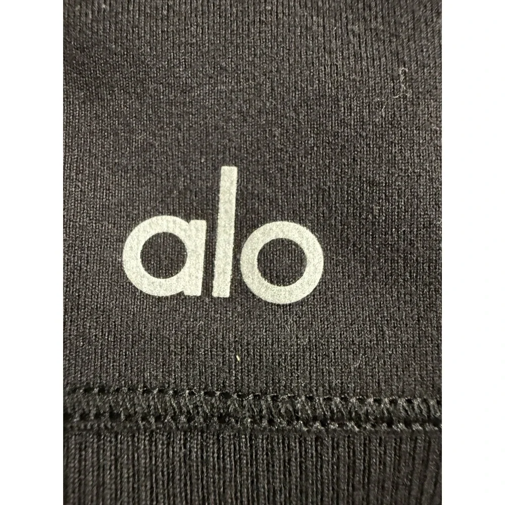 Alo Yoga High-Waist Legit Leggings Black Varsity Stripe Ribbed‎ Sz M